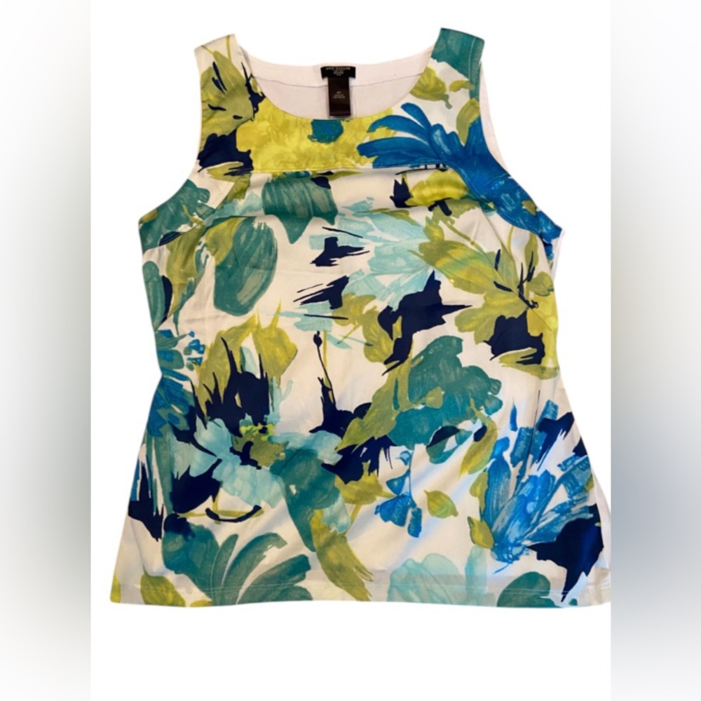 Ann Taylor Floral Watercolor Tank Top in Blue & Green